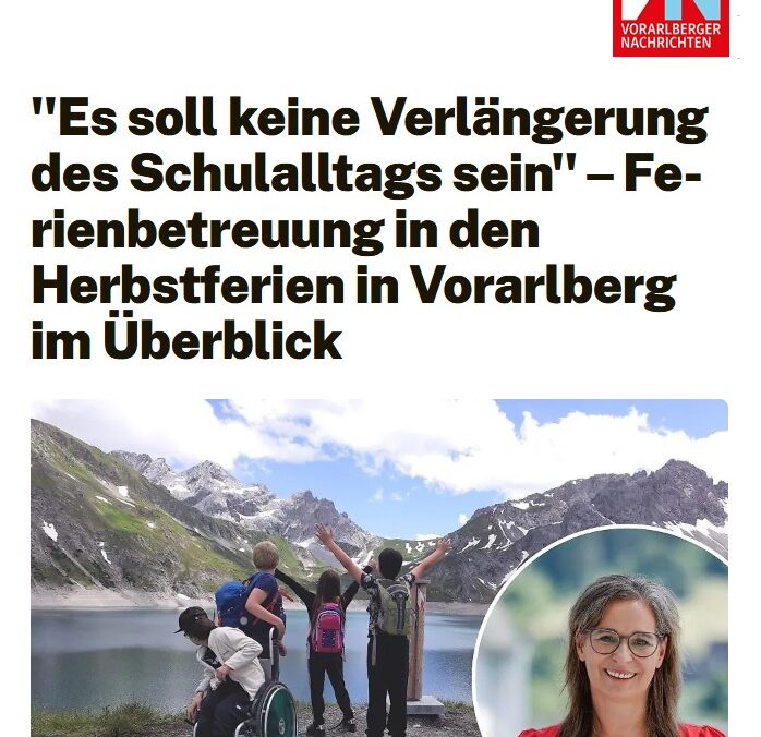 Überschrift und Bild des VN Artikels "Es soll keine Verlängerung des Schulalltags sein" - Ferienbetreuung in den Herbstferien in Vorarlberg im Überblick. (c) KibeV